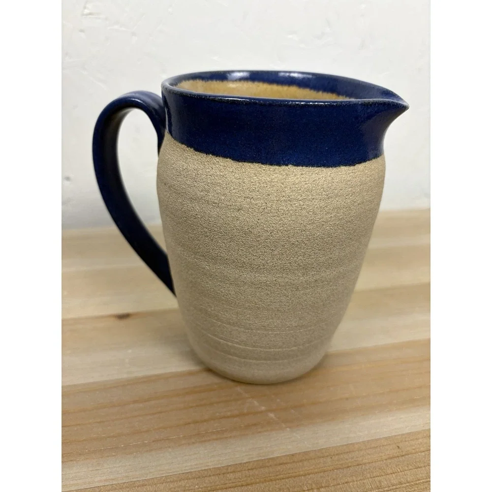 Studio Pottery Hand Crafted‎ Small Salsa Pitcher Blue Stoneware Rustic Kitchen